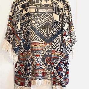 Boho fringe open lightweight cardigan / kimono size Small to Medium